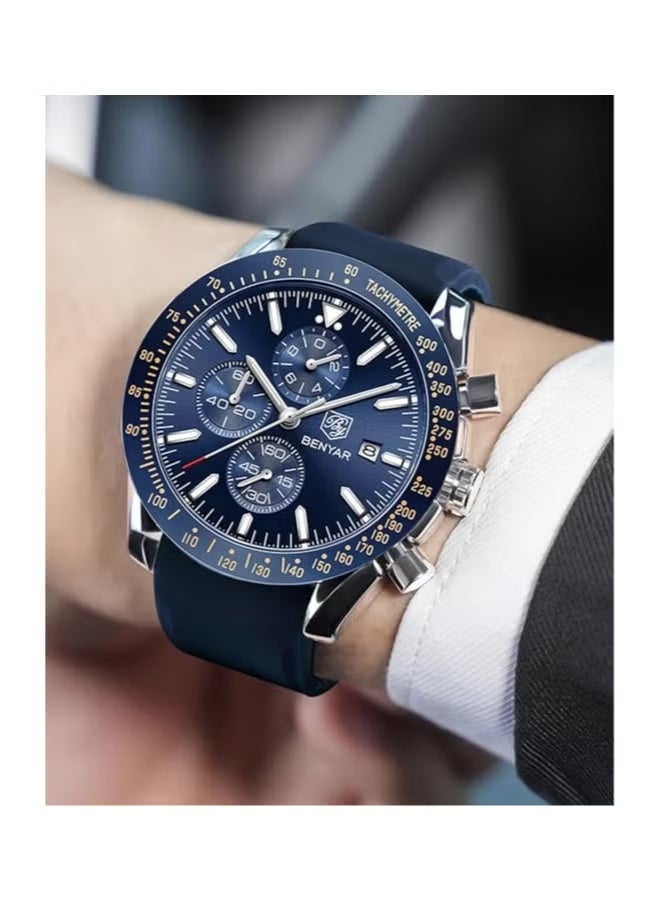 BENYAR Mens Watch Waterproof Chronograph Date Watch for Men Rubber Strap Quartz Movement Analog Watch Business Casual Gift for Men - Image 4